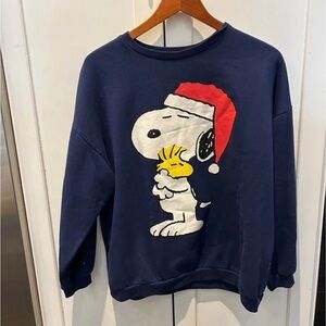 Peanuts Navy Crewneck Sweatshirt with Snoopy & Woodstock Holiday Graphic